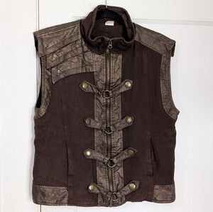 Spirit Brown Moto Utility Vest Zip + Buckle Front Size M